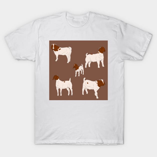 Boer Goats Pattern Brown T-Shirt by TrapperWeasel